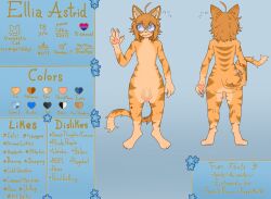 ahoge anthro bangs birthmark black_eyeshadow blue_background blue_eyes blush bodily_fluids clothing domestic_cat ellia_ast english_text eyelashes eyeshadow eyewear felid feline felis femboy fishnet_clothing flower forget-me-not_(flower) front_view fur gay gay_masturbation genital_fluids genitals glasses glistening_eyelids hair hi_res homosexual homosexual_male legwear long_eyelashes makeup male male/male male_focus male_only male_penetrating mammal markings messy_hair model_sheet nervous one_eye_closed orange_body orange_fur paws penis pink_nose plant precum rear_view simple_background solo tabby_cat text thigh_highs topwear wink