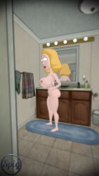 1girls 3d 3d_(artwork) 3d_background 3d_model 3d_render bathroom beth_smith big_ass big_breasts big_thighs blonde_female blonde_hair cartoon_character cartoony huge_ass huge_breasts huge_butt huge_thighs large_ass large_breasts large_thighs naked naked_female pov rick_and_morty thespig white_skin