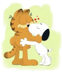 absurd_res anthro beagle canid canine canis courtzside45 domestic_cat domestic_dog duo erection felid feline felis garfield_(series) garfield_the_cat genitals hi_res humanoid_genitalia humanoid_penis hunting_dog kiss_on_lips kissing male male/male mammal nude peanuts_(comic) penis scent_hound snoopy wholesome