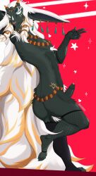 2026 2_horns 3_eyes 4_toes 5_fingers accessory anthro armpit_hair armpit_tuft armwear artist_name backsack ball_tuft balls bent_leg big_ears biped black_clothing black_gloves black_handwear black_legwear black_thigh_highs blonde_hair blonde_highlights blue_claws blue_eyes bodily_fluids body_hair butt chest_tuft claws clothing digital_drawing_(artwork) digital_media_(artwork) ear_piercing ear_ring elbow_gloves erection eyelashes feet finger_claws fingerless_gloves fingers fishnet_armwear fishnet_clothing fishnet_elbow_gloves fishnet_gloves fishnet_handwear fishnet_legwear fishnet_thigh_highs foreskin fur genital_fluids genitals gesture glans glistening glistening_genitalia glistening_penis gloves green_balls green_body green_fur green_penis hair half-closed_eyes hand_behind_head hand_gesture handwear heart_symbol hi_res highlights_(coloring) horn humanoid_genitalia humanoid_penis isaacyote jewelry leaning leaning_backward legwear long_hair looking_at_viewer male male_anthro mammal mostly_nude mostly_nude_anthro mostly_nude_male mouth_closed multi_eye multicolored_hair narrowed_eyes necklace nintendo one_eye_closed orange_horn partially_retracted_foreskin penis piercing pink_glans pink_nose pointy_ears precum prick_ears pubes rauru_(tears_of_the_kingdom) red_background ring_piercing simple_background solo sparkles star tears_of_the_kingdom text the_legend_of_zelda thigh_highs toe_claws toeless_thigh_highs toes tuft two_tone_hair vein veiny_penis white_background white_eyelashes white_hair white_pubes win-victory-love zonai