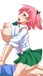 1boy 1girls breasts fujinoki_nene hajimete_no_gal large_breasts nipples okojo_no_machi school_uniform sex