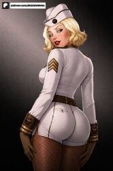ass back_view blonde blonde_female blonde_hair female fishnet_legwear fishnets gloves makeup private_angel short_hair sirbanshee soldier soldier_uniform the_boys the_boys_(series) thin_waist uniform waist