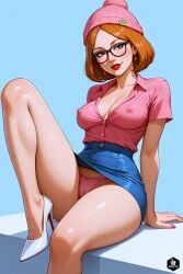 ai_generated blouse breasts cameltoe erect_nipples_under_clothes family_guy looking_at_viewer meg_griffin miniskirt no_bra thighs thong