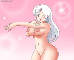 1girls areolae breasts completely_nude completely_nude_female female female_only long_hair looking_at_viewer monociclo_art naked naked_female nipples nude nude_female one_eye_closed open_mouth open_smile pussy rin_(darkspider94) smile solo solo_female white_hair wink