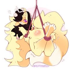 1:1 absurd_res anthro areola aroused bdsm big_breasts big_butt black_hair blonde_hair blush bondage bound breasts butt butt_slap collar domestic_cat felid feline felis female fur hair hi_res kattushka mammal nipples nude nude_anthro nude_female orange_body orange_fur pink_eyes pink_nipples pink_sclera pinup pose restraints rope rope_around_hands rope_around_leg rope_bondage rope_harness slap solo spank_marks spanking thick_thighs yellow_body