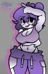 1girls 2025 breasts circular_glasses female female_only garlan_(haxxar) glasses haxxar oc original_character purple_hair tagme thighs