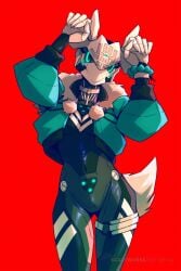 2026 artist_name artist_signature blue_eyes bodysuit caramelldansen hi_res hooves robot robot_girl solo