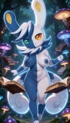 ai_generated ai_video animated anthro big_breasts book female female_only focus forest forest_background furry gobabsnow levitation mega_evolution mega_meowstic meowstic nude nude_female pokemon pokemon_(species) psychic pussy solo tagme video video_games
