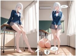 ai_assisted ai_generated barefoot echidna_(re:zero) feet foot_fetish foot_focus giantess gts gtsrak large_breasts miniskirt re_zero school_uniform subaru subaru_natsuki upskirt white_hair white_panties