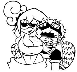 1boy 1boy1girl 1girl1boy 1girls 2025 breasts circular_glasses female garlan_(haxxar) glasses haxxar making_out male oc original_character saliva saliva_string saliva_trail tagme tagme_(character) thighs