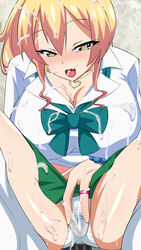 breasts cleavage cum gyaru hajimete_no_gal heart-shaped_pupils large_breasts okojo_no_machi panties school_uniform yame_yukana