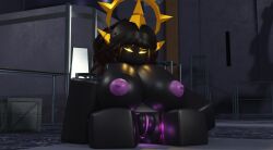 3d 3d_(artwork) big_breasts black_body female female_focus female_only lampshaderr34 looking_at_viewer naked naked_female pussy roblox roblox_game sitting tagme the_umbra tower_defense_simulator