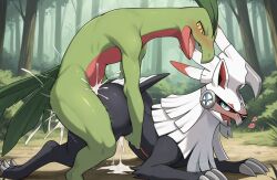 ai_generated creampie cum_in_pussy cum_inside grovyle leaking_cum pokemon_(species) presenting presenting_ass presenting_hindquarters seductive_look seductive_smile silvally