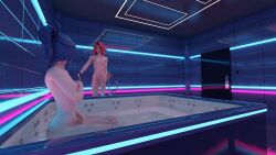 2girls 3d alternate_version_available breasts classic_enf_pose completely_nude_female covering_breasts covering_pussy embarrassed_nude_female embarrassed_nude_female_shameless_nude_female female female_only fortnite hope_(fortnite) hot_tub nipples the_other_three valeria_(fortnite)