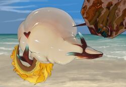 abdominal_bulge absurd_res ambiguous_gender aquatic beach bodily_fluids capcom cetacean commerson's_dolphin cum cum_inside dolphin female female/ambiguous feral fluffy genital_fluids genitals heart_on_belly hi_res internal jewelry leviathan_(mh) licking ludroth mammal monster_hunter null_(null_gravity) oceanic_dolphin psyren_(psyrensong) psyrensong sand sea self_lick size_difference smaller_pred tail tongue toothed_whale unbirthing vaginal vore vulva water