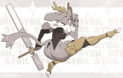 1girls ass big_ass bottomless doodledox female holding_weapon kicking pseudoregalia sybil_(pseudoregalia) tagme weapon