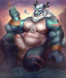 anothereidos_of_dragon_vein_r anthro balls barazoku barbel_(anatomy) beard biceps big_penis biped claws deltoids detailed_background digital_media_(artwork) dragon eastern_dragon erection facial_hair facial_piercing fingers fujsan13 genitals glans hair hi_res horn hot_spring humanoid_genitalia humanoid_penis male muscular muscular_anthro muscular_male mustache mythological_creature mythological_scalie mythology nipples non-mammal_nipples nose_piercing nose_ring nude nude_anthro nude_male outside pecs penis piercing red_eyes ring_piercing scalie scar septum_piercing septum_ring solo vein veiny_penis water xiaolong_(anothereidos_r)