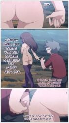 1boy 1boy1girl 1girls ass ass_focus big_breasts blind breasts comic comic_page comic_panel dark_hair deirdre_(necryzz) dialogue holding_hands night nipples nude nude_female oc older_male original_character patreon public public_nudity pussy text wet wet_pussy zukafu_shimoto