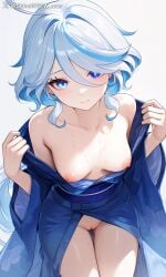 1girls ai ai_art ai_generated blue_eyes blue_hair breasts furina_(genshin_impact) genshin_impact looking_at_viewer nipples pussy pussy_juice shineinsfw solo uncensored wet