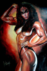 1girls 2016 alien big_breasts breasts female female_only flexing klingon_(species) muscular muscular_female solo solo_focus star_trek topless traditional_media_(artwork) woodywelch