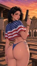 1girls 4th_of_july ai_generated america american american_female american_flag american_flag_bikini american_flag_bikini_bottom american_flag_print american_flag_shirt bikini bikini_bottom black_hair bracelets brown_eyes curvy curvy_female curvy_figure drink earrings female firearm fourth_of_july grand_theft_auto grand_theft_auto_vi gun holding_gun holding_pistol holding_weapon jewelry looking_at_viewer looking_back looking_back_at_viewer necklace oc original original_character outdoors outside patriot patriotic pistol rear_view rings rockstar_games sexy sexy_female shirt shooting_range showing showing_off sunglasses tagme text underboob united_states_of_america weapon