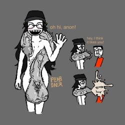1boys 1futa absurdly_large_cock annoyed annoyed_expression beanie black_hair blush blush_lines chud clothed clothed_male clothed_male_nude_futanari cock cum cumshot cumshot_on_face dialogue ejaculation eye_bags frown futanari glasses grey_background hips large_penis large_testicles larger_futa light-skinned_futanari light_skin long_hair long_penis looking_at_another looking_at_viewer lowres meme nude nude_futa open_mouth penis pink_nipples plimporner pubic_hair shitpost simple_background slender_waist small_breasts smaller_male smile smiling soyjak.party soytan teeth teeth_showing text throbbing_penis veiny_penis watermark what