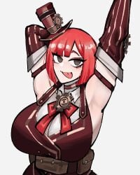1girl 1girls 2d 2d_(artwork) armpit armpit_fetish armpit_focus armpits arms_over_head arms_raised arms_up big_boobs big_breasts big_tits boob_focus boobs boobs_bigger_than_head boobs_focus breast_focus breasts breasts_bigger_than_head breasts_focus clothed color colored distortion_detective eclipseecliptus eyelashes female female_focus female_only gear gears hat high_resolution highres light-skinned_female light_skin pouches project_moon raised_arm red_hair ribbon sexy sexy_armpits sexy_body sexy_female sexy_pose short_hair silly silly_face simple_background small_hat solo solo_female solo_focus tits tits_focus tongue tongue_out voluptuous voluptuous_body voluptuous_female yuria_(distortion_detective)