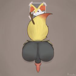 1boy 2017 absurd_res animal_genitalia animal_penis anthro ass big_ass braixen butt_focus canine canine_penis erection femboy fox furry hi_res kabeshiri knot krokodos male male_focus male_only mammal nintendo penis perineum pokémon_(species) pokemon pokemon_(species) pokemon_xy presenting presenting_hindquarters public_use raised_tail rear_view simple_background solo stick tail testicles text through_wall video_games