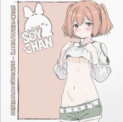 belly flat_chest kanne_(sousou_no_frieren) midriff orange_hair petite petite_female pink_nipples shirt_lift shirt_up shorts slender slender_body small_breasts sousou_no_frieren soyiamchan twintails