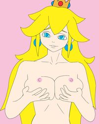 1girls animated blonde_hair blue_eyes bouncing_breasts breast_hold breasts female female_only long_hair looking_at_viewer mario_(series) nintendo oppai pink_background princess_peach simple_background smile solo tipsypaipai very_long_hair