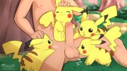 ball_lick ball_worship balls curious detailed_background faceless_character faceless_male female feral forest generation_1_pokemon genitals group handjob hi_res human interspecies licking male mammal milachu92 nintendo nude oral penile penis penis_lick penis_worship petting pikachu plant pokemon pokemon_(species) pokephilia sex tongue tree