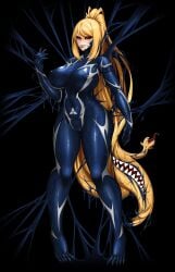 bodysuit cameltoe clawed_feet living_clothes marvel marvel_comics metroid nipple_bulge nipples_visible_through_clothing rikatsuky samus_aran sharp_nails she-venom skin_tight symbiote