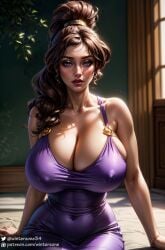 ai_generated big_breasts cleavage disney female female_focus female_only hercules_(disney) huge_breasts looking_at_viewer megara ponytail purple_eyes sitting skin_tight stable_diffusion winterzone