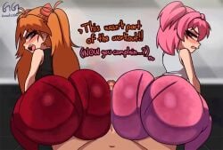 2girls animated ass assjob asuka_langley_sohryu big_ass blue_eyes bouncing_ass bubble_butt buttjob covered_buttjob dialogue doki_doki_literature_club double_assjob ginger greatestgori huge_ass huge_cock jiggling_ass loop looping_animation multiple_girls musi_cassie natsuki_(doki_doki_literature_club) neon_genesis_evangelion pantylines penis_between_ass pink_eyes pink_hair shortstack slim_waist small_breasts sound sound_effects tagme thick_thighs twerking twerking_on_dick twintails veiny_penis video wide_hips yoga_pants