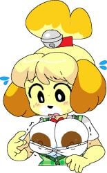 animal_crossing anthro areola areolae bell_collar big_areola big_breasts big_cleavage big_nipples blush bow bowtie breasts brown_nipples button_down_shirt buttoned_shirt canine cassettedream cleavage collar dark_nipples doubutsu_no_mori dream-cassette embarrassed erect_nipples flannel flannel_shirt green_shirt hoshime huge_areolae huge_breasts huge_nipples isabelle_(animal_crossing) nintendo nipple_slip nipples red red_bow red_collar red_ribbon ribbon shizue_(doubutsu_no_mori) simple_eyes sweat transparent_background wardrobe_malfunction yellow_fur