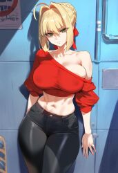 1girls ai_generated alley alleyway alone angry cute fate_(series) light-skinned_female nero_claudius_(fate) night slim solo street