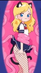 1girls 9:16 animated annue blonde_hair blue_eyes cat_ears cat_tail clothing cum female fishnets locker mimic mp4 school_uniform shorter_than_30_seconds skirt skirt_lift sound tagme tentacle tentacle_locker tentacle_sex vertical_video video