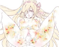 after_sex binbougami_ga! blonde_hair blush body_paint cum_in_ass cum_in_hair cum_in_pussy cum_inside cum_on_belly cum_on_face cum_pool fan flat_chested gape hair_ornaments long_hair makeup momiji_(binbougami_ga!) mr-poritan nipples one_eye_covered ouran ponytail shrine_maiden small_breasts solo_focus spread_legs sweat sweaty vagina