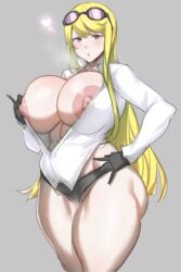 1girls big_breasts bimbo blonde blonde_hair blowing_kiss breasts bursting_breasts busty child_bearing_hips curvy digimon digimon_story digimon_story:_cyber_sleuth eyewear_on_head female female_only hand_on_hip hanging_breasts huge_areolae huge_breasts huge_nipples human kyouko_kuremi long_hair natedecock navel pose posing pubic_hair_peek solo sunglasses_on_head thick_thighs venus_body voluptuous wide_hips