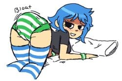 1girls ass_focus diaper diaper_fetish intentional_soiling liliapip looking_at_viewer looking_back looking_pleasured messy_diaper onomatopoeia ramona_flowers scat scott_pilgrim soiling soiling_diaper