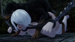 1boy 1girls 3d animated blindfold blueberg bondage canine canine_on_human chained chains dungeon female female_penetrated forced high_heels male mp4 nier nier:_automata nier_(series) open_mouth prison rape sound stockings tagme tantibius thighhighs video white_hair white_legwear yorha_2b zoophilia