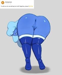 anus ass avianaress bent_over big_ass big_thighs blue_body blue_hair blue_skin cartoon_network gem_(species) huge_ass large_ass light-blue_hair sapphire_(steven_universe) shortstack steven_universe wide_hips wide_thighs