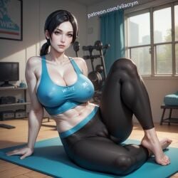 ai_generated big_breasts cameltoe cleavage leggings pale_skin ponytail stable_diffusion tank_top thick_thighs vilacrym white_skin wii_fit wii_fit_trainer yoga_mat yoga_pants