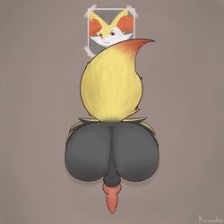 1boy 2017 absurd_res animal_genitalia animal_penis anthro ass big_ass braixen butt_focus canine canine_penis erection femboy fox furry hi_res kabeshiri knot krokodos male male_focus male_only mammal nintendo penis perineum pokémon_(species) pokemon pokemon_(species) pokemon_xy presenting presenting_hindquarters public_use raised_tail rear_view simple_background solo tail testicles text through_wall video_games