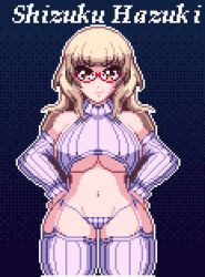 glasses hazuki_shizuku lingerie mature_woman new_game! pixel_art queen_draos smile thick_thighs virgin_killer_sweater white_hair