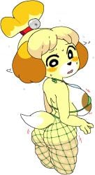 animal_crossing anthro anthrofied anthropomorphic areola areolae ass bell bell_collar blush bra breasts brown_nipples canine cassettedream collar dark_nipples doubutsu_no_mori dream-cassette edit fishnet fishnet_legwear fishnets green_bra hoshime isabelle_(animal_crossing) micro_bra mob_face nervous nintendo open_mouth shizue_(doubutsu_no_mori) simple_eyes skindentation tail transparent_background yellow_dog yellow_fur