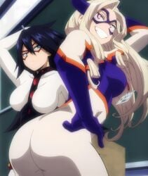 anime anime_screencap annoyed annoyed_expression annoyed_face big_ass black_hair black_hair_female blonde_hair blonde_hair_female blue_eyes blue_eyes_female boku_no_hero_academia breasts chalkboard classroom curvy curvy_female curvy_figure duo duo_female duo_focus eyelashes female female_only hair_between_eyes hand_on_head hand_on_hip human human_female long_hair medium_breasts midnight_(my_hero_academia) mount_lady my_hero_academia pink_eyes pink_eyes_female pose posing screencap shiny_hair smile smiling stitched superhero superhero_costume superheroine superheroine_costume teeth teeth_showing tight_clothing