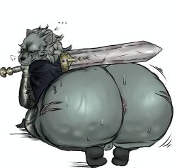 1_anothercat 2024 anothercat anthro anus big_ass blaidd_(elden_ring) digital_drawing_(artwork) elden_ring fat_ass fur furry gay looking_at_viewer looking_back male male_only shortstack small_balls sword wolf