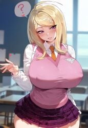 ai_generated akamatsu_kaede areola areola_bulge areolae background big_breasts blonde_female blonde_hair blonde_hair_female blush blushing_female clothed clothed_female danganronpa danganronpa_v3 erect_nipples fair-skinned_female fair_skin female female_focus female_only floox horny horny_female huge_breasts large_breasts light-skinned_female light_skin miniskirt nipple_bulge nipples_visible_through_clothing purple_eyes school school_uniform schoolgirl skirt solo solo_female solo_focus thick thick_female thick_thighs tight_clothes tight_clothing tight_topwear voluptuous voluptuous_female wide_hips