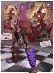 absurd_res animatronic areola blonde_hair blood bodily_fluids breasts clothing colored_nails corpse dark endoskeleton feet female five_nights_at_freddy's five_nights_at_freddy's:_security_breach flesh gore hair hi_res horror_(theme) human humanoid machine mammal nails purple_nails purple_toenails red_body red_skin robot scottgames solo springlock_suit steel_wool_studios toenails toes torn_clothing vanessa_(fnaf) white_sclera zexlynk